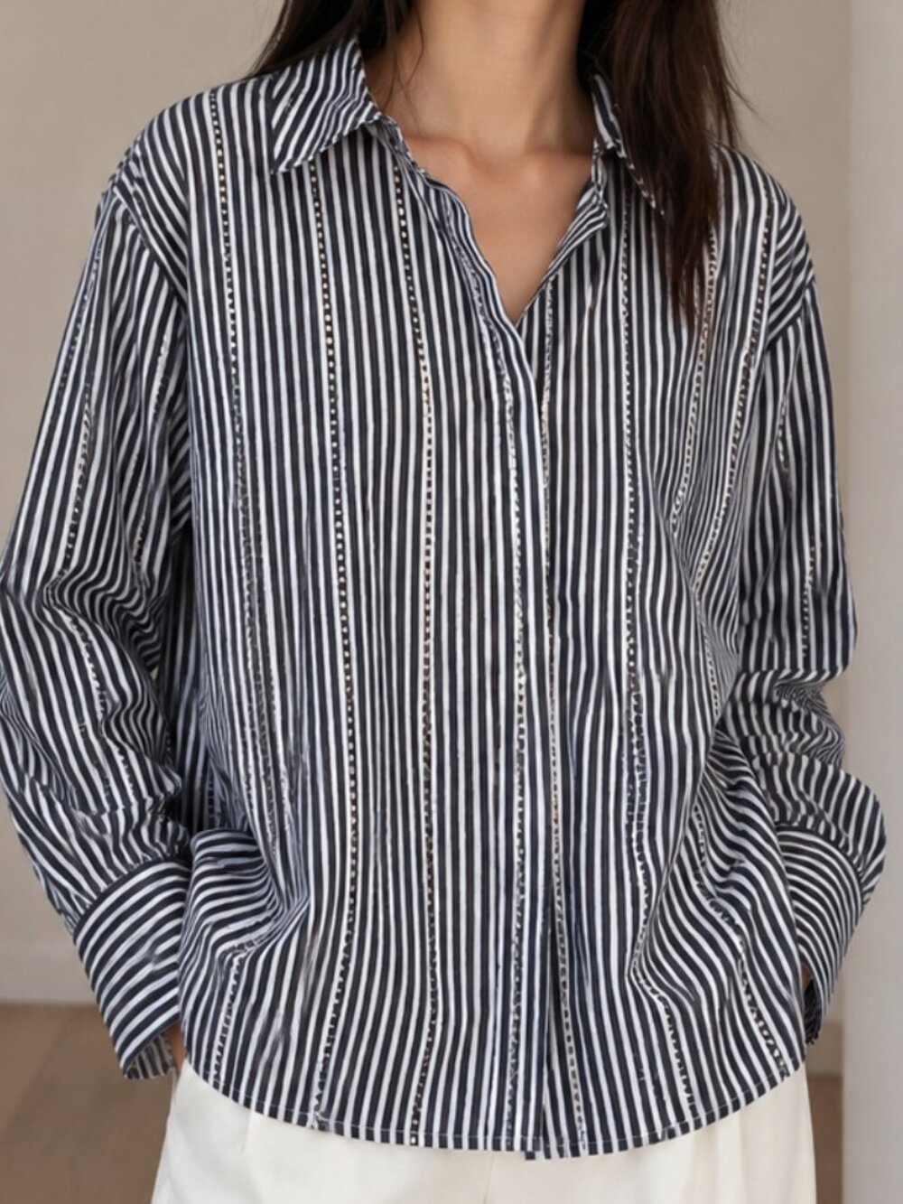Badgley Mischka 100% Cotton Striped Lace Button Down Shirt XL